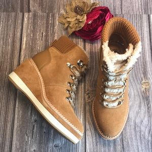 kate spade Tan Lace Up Boots